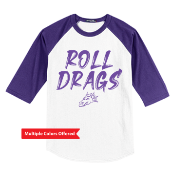JCSD - Youth/Adult Colorblock Raglan Tshirt  (Purple Roll Drags)