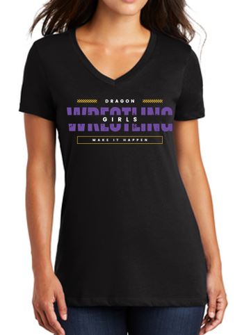 Girls Wrestling - District Ladies 100% Cotton V-Neck T-Shirt