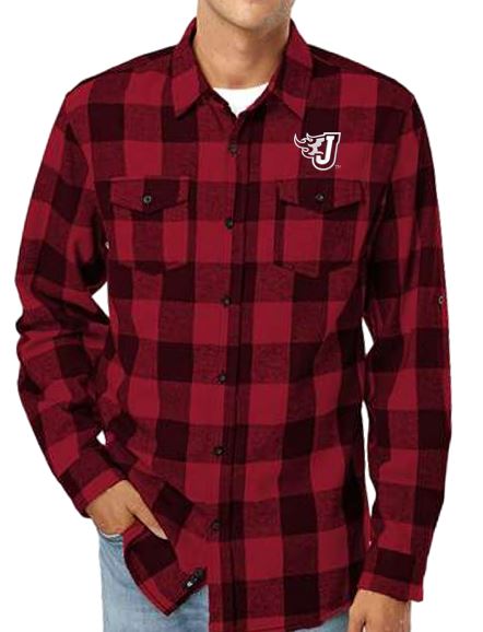 5.4oz Unisex Modern Fit Long Sleeve Flannel Shirt (Fire J Embroidery)