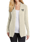 Ladies Longer Length Open Front Cardigan Sweater (Fire J Embroidery)