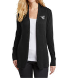 Ladies Longer Length Open Front Cardigan Sweater (Fire J Embroidery)