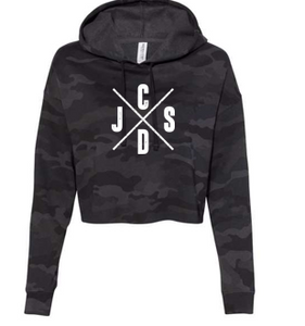 JCSD - Ladies Cropped Hooded Black Camo Sweatshirt  (J/C/S/D)
